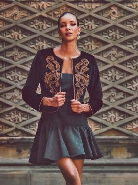 NWT MESTIZA NEW YORK Cruz Embroidered Velvet Jacket